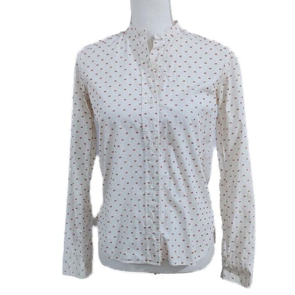 Helmut Lang Embroidered White & Red Button Down Shirt with Mandarin Collar - Picture 1 of 7